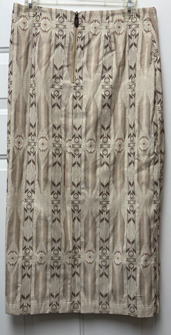 Ariat Bombay Midi Skirt Southwestern Tan Jacquard Size 10 Faux Wrap Concho